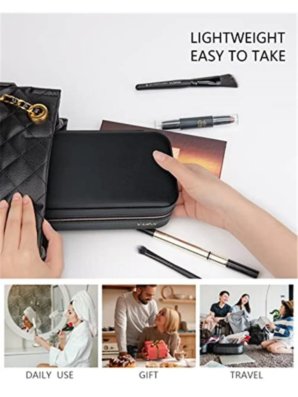 Travel Jewelry Case Organizer Portable Box Rings Earrings Necklaces Watch Black